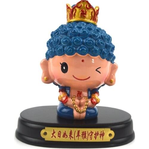 Feng Shui Cartoon Buddha Ornament Chinese Zodiac with Wood Base Goat & Monkey G1912-1