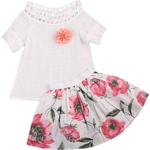 Toddler Kids Baby Girls Short Sleeve T-shirt Tops+Skirt Dress Summer Outfits Clothes 2PCS Set
