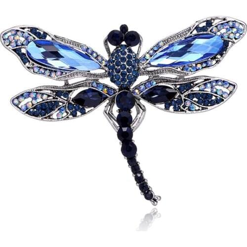 HIYONG Fashion Crystal Vintage Dragonfly Brooches for Women Large Insect Brooch Pins Dress Coat Accessories Cute Jewelry Gifts