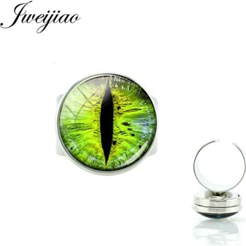JWEIJIAO High Quality Snap Button Evil Eyes Ring Adjustable Size Glass Animal Cat Dragon Eyes Image Cabochon Rings Jewelry B934