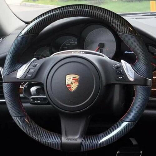5D Carbon Fiber&Hole Leather Steering Wheel Hand Sewing Wrap Cover Fit For Porsche Cayenne / Panamera 2010-2011