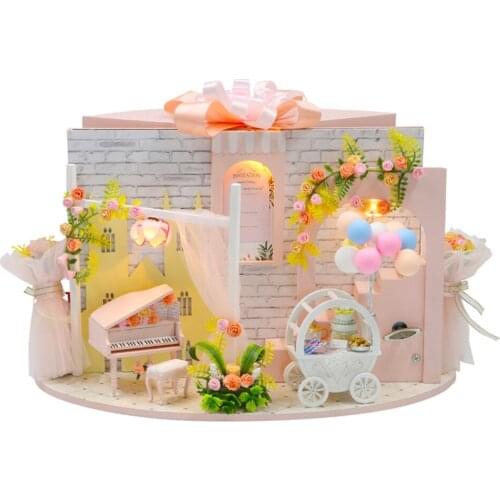 Doll House Furniture Wooden Miniature DIY Kit with Dust Cover and Music Box Assemble Crafts Toy Best Birthday Gift For Childre