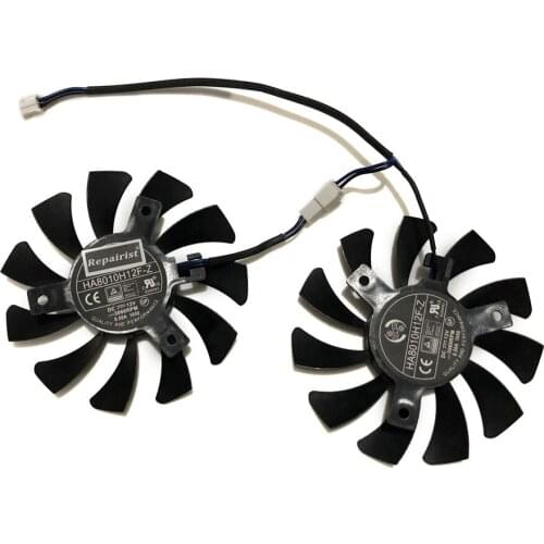 2pcs/set 75MM 2Pin HA8010H12F-Z GPU Cooler Graphics Card Fan For MSI GeForce GTX 1650 GTX1650 VENTUS XS 4G OC VGA Card Cooling