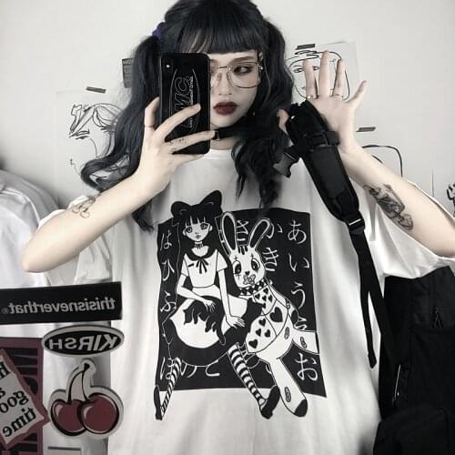 Summer Japan Harajuku Streetwear Cartoon Aesthetic Gothic Tops Punk Cartoon Kawaii Fun Women Chic Loose Casual Clothes T-shirt