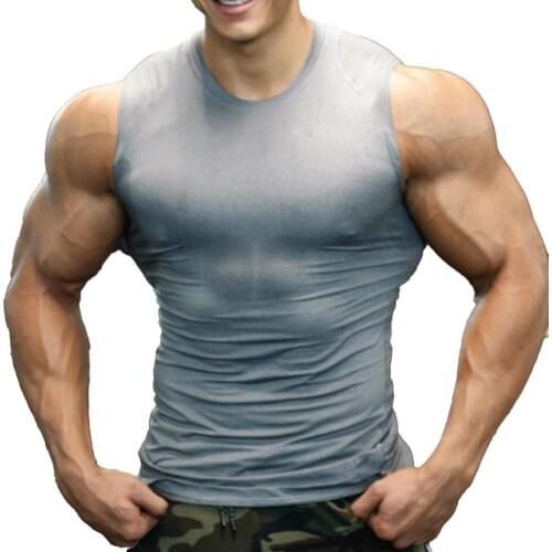 Summer Slim Men Vest Sweatshirt Fitness Sportswear Casual Sleeveless Quick Dry Super Tight Polyester Fiber Male Workout Tank Top