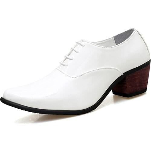 Men Patent Leather Oxford Shoes Breathable Pointed Toe High Heels Formal Business Prom Fashion Dress Wedding Groom Shoes 663
