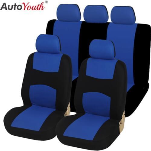Car Seat Covers Set for Auto, Truck, Van, SUV - Polyester, Airbag Compatible, Universal Fit (Light Blue 9-Pieces)