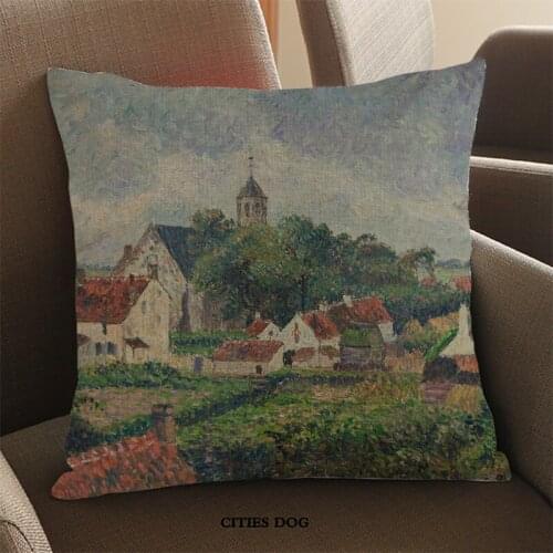 Pissarro Camille French Impressionist Master linen pillow case Cushion cover Landscape oil painting pillows cushions covers Deco