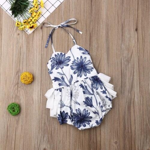 New Lovely 0-24M Baby Girl Floral Printed Romper Clothes Newborn Strap Romper Kids Jumpsuit Summer Outfit Baby Clothing Bodysuit