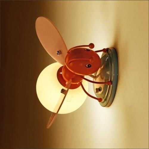 Novelty Bee Cartoon Wall Sconce Lamp for kindergarten Children room Wall Fixtures Bedside Glass Wall Lights Bedroom Luminaire