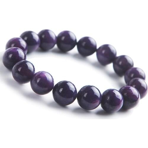 New Arrival Unique 13mm Natural Genuine Charoite Charm Bracelet Femme Purple Crystal Round Beads Stretch Bracelet