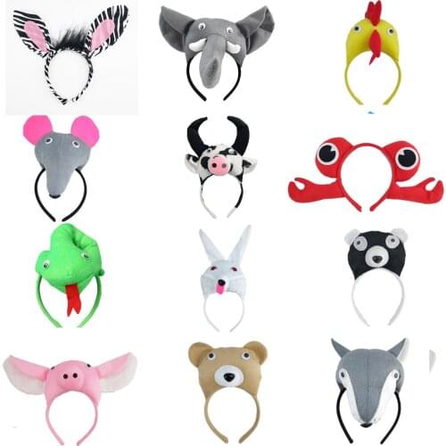12 Pcs Zoo Jungle Animals Ears Headband Hairbands Plush Cartoon Cosplay Hair Hoop for Birthday Halloween Costume Party
