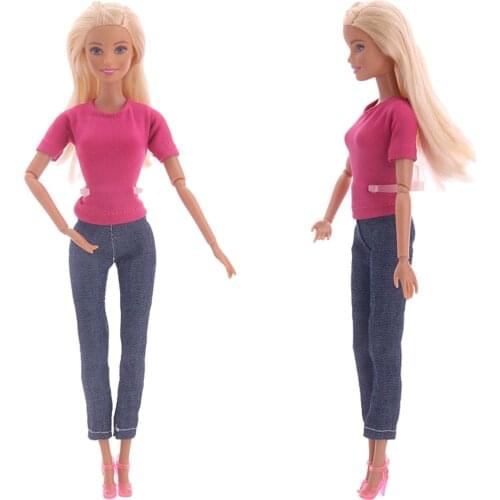 Handmade Barbie Clothes Dress T-shirt + Denim Pencil Pants For 12 Inch Barbie Accessories,Kids Toy,Birthday Present