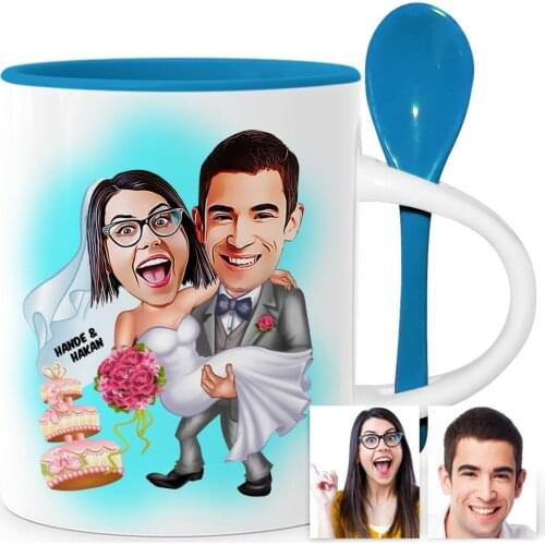 Personalized Are Getting Married Cartoon Blue Spoon Mug Cup-7