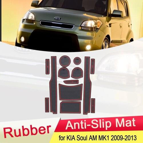 For KIA Soul AM 2009 2010 2011 2012 2013 MK1 Rubber Anti-slip Mat Door Groove Cup pad Gate slot Coaster Interior Car Accessories