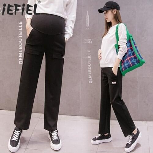 Spring Summer Maternity Elegant Belly Pants For Pregnant Women Elastic Waist Belly Straight Sports Pants Pregnancy Loose Trouser