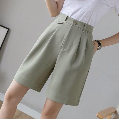 Limiguyue Summer Wide Leg Suit Workout Shorts Women Knee Length Thin High Waisted Straight Short Shorts Elegant OL Office K927