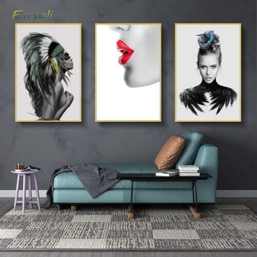 Modern Nordic Black And White Canvas Painting Art Print Wall Poster Abstract Girl Wall Pictures Wall Art for Bedroom Living Room