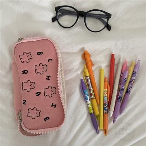 Bear pen bag embroidery plush daily necessitieBear pen bag embroidery plush daily necessities pink s pink clutch bag storage bag