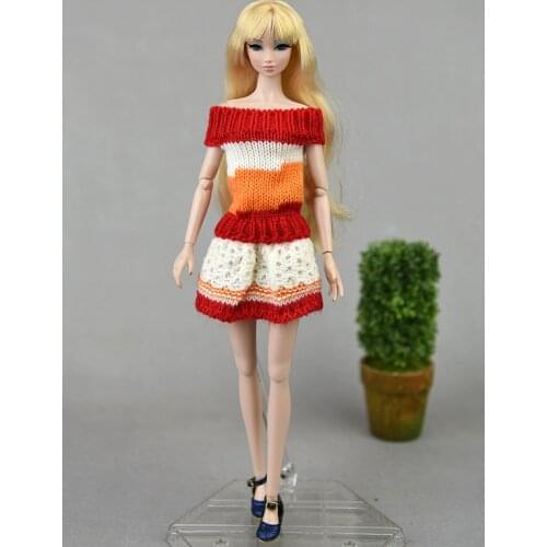 Red Orange White Knitted Doll Dress For Barbie Clothes Woven Outfits Winter Warm Sweater 1/6 BJD Accessories Kids DIY Toys Gifts