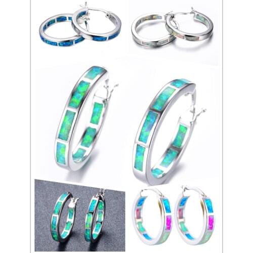 1 Pair Opal Rainbow Round Punk Hoop Earrings For Women Gift Jewelry Fashion Unique Shiny Colorful C Shape Geometric Hoop Earring