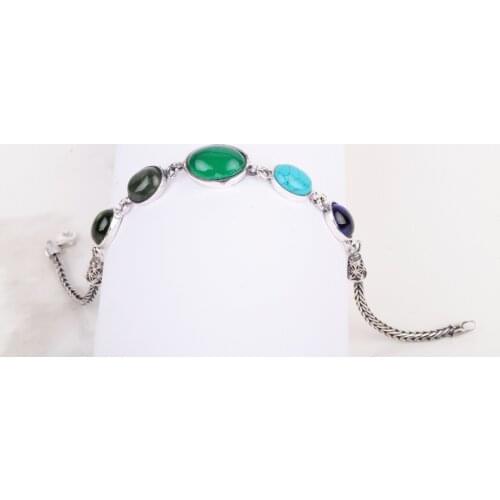 UM US JEWELRY Mixed Natural Stone Handmade 925 Sterling Silver Women Wristbands