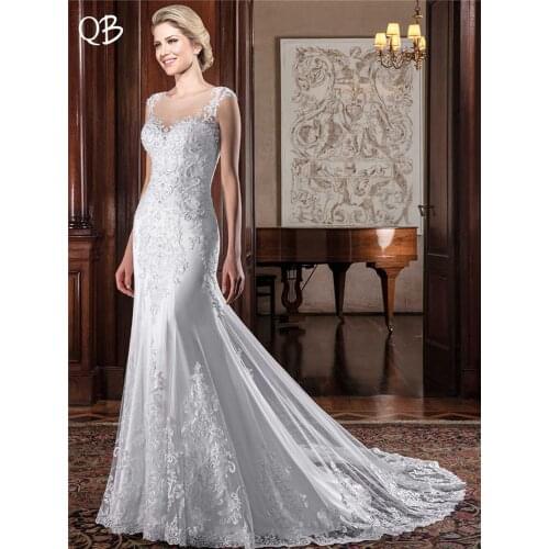 Vestido de Noiva 2019 New Wedding Dresses Mermaid Floor Length Tulle Beading Lace Crystal Sexy Bridal Wedding Gowns SF55