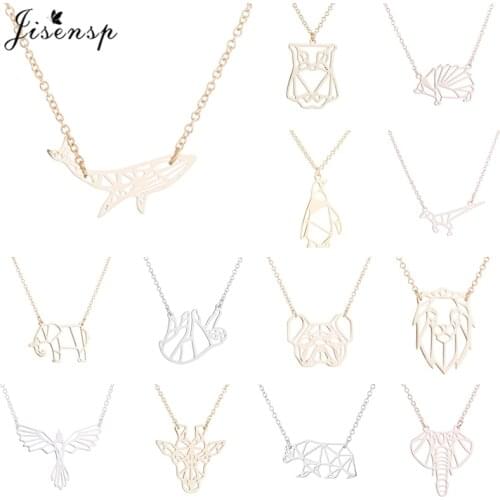 Jisensp Vintage Hollow Animal Long Chain Necklace Delicate Origami Whale Dog Pendant Necklace for Women Animal Jewelry Gifts