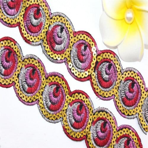 1yards/lot ethnic style sequined lace ribbon width 4.2cm african lace fabric DIY clothing accessories embroidery lace trims etc