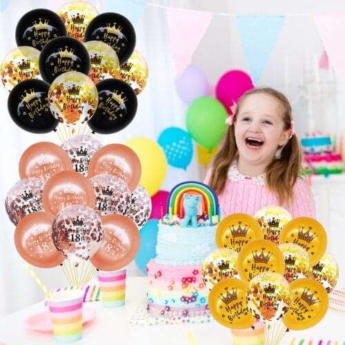 10 Pcs Happy Birthday Rose Gold Sequined Latex Balloon Set Crown Black Gold Balloon Birthday Party Decoration Atmosphere Props