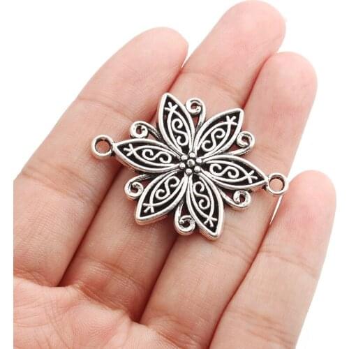 10pcs Fashion Silver Color Flower Pattern Bracelet Connector Charms for Necklace Bracelet Marking Jewelry Accessories