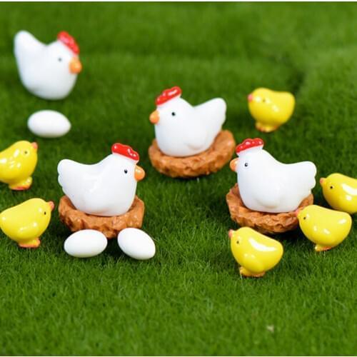 2-13PCS Hen Chicken Chick Egg Nest Small Pasture Statue Miniatures Ornament For DIY Fairy Garden Dollhouse Plant Decoration