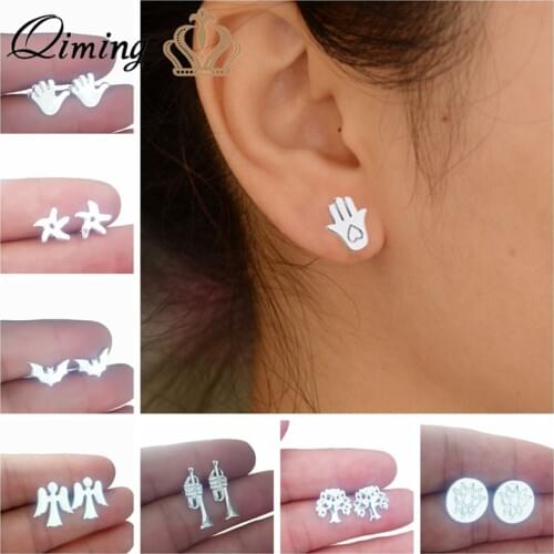 2018 New Stud Earrings For Women Hamsa Hand Starfish Angle Tree Cute Design fashion Wholesale Jewelry Cheap Earring Gift