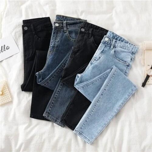 2021 New Jeans Female Denim Pants Black Color Womens Jeans Woman Stretch Bottoms Skinny Pants For Women Trousers Plus Size 38