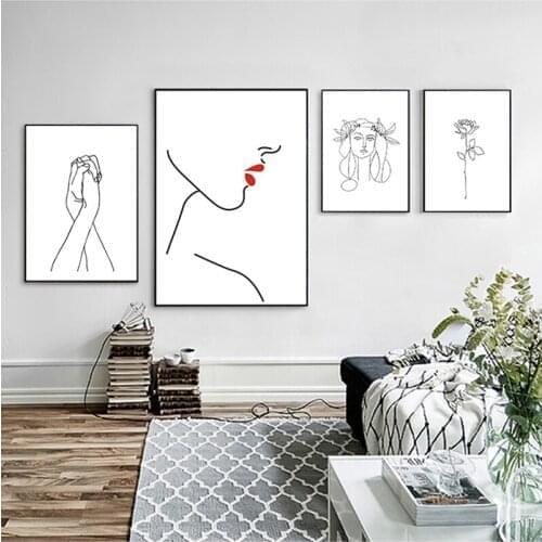 Abstract Lady Line Drawing Picture Home Decor Nordic Canvas Painting Wall Art Figure Body Hand Posters and Print for Living Room