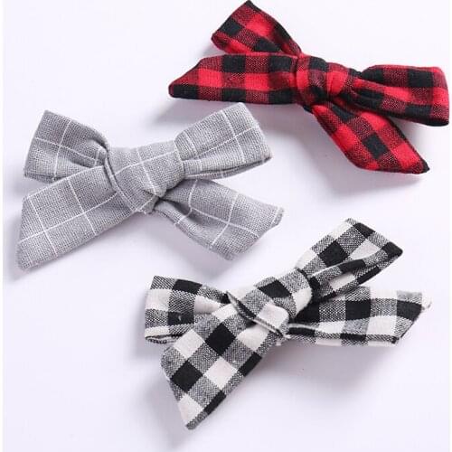 Boutique Plaid Fabric Hair Bow With Clips Girls Bows Hiarpins Nylon Headband kids Christmas gift Children Girls Headwear