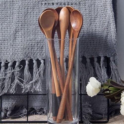 Long Handle Wooden Spoons Dessert Coffee Stirring Spoon Natural Wood Spoon Tableware Kitchen Honey Mixing Spoon Stirrer D