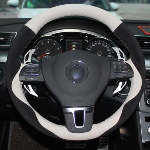 For Volkswagen Golf Tiguan Passat B7 Passat CC Touran Magotan White Leather Black Suede Car Steering Wheel Cover