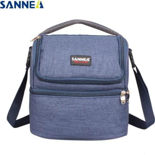 SANNE 7L Double Decker Lunch Bag Thermal insulated Oxford polyester insulated lunch bag work outdoor portable picnic lunch bag