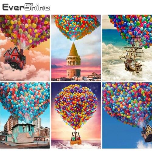 Evershine Diamond Embroidery Balloon Full Square Round Drill 5D DIY Scenery Diamond Painting House Cross Stitch Mosaic Wall Art
