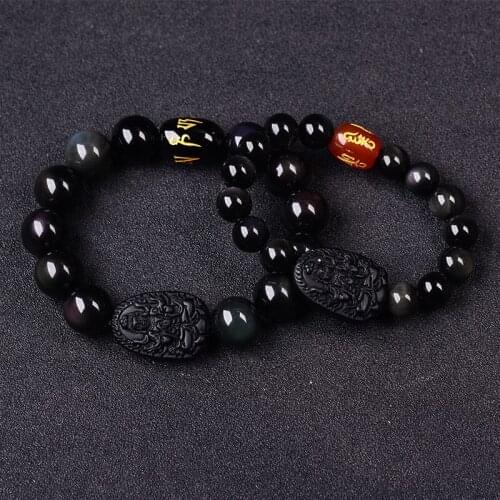 JoursNeige Natural Obsidian Stone Bracelet Guardian Tathagata Zodiac Sheep Monkey Natal Buddha Amulet Mascot Lucky Bracelet