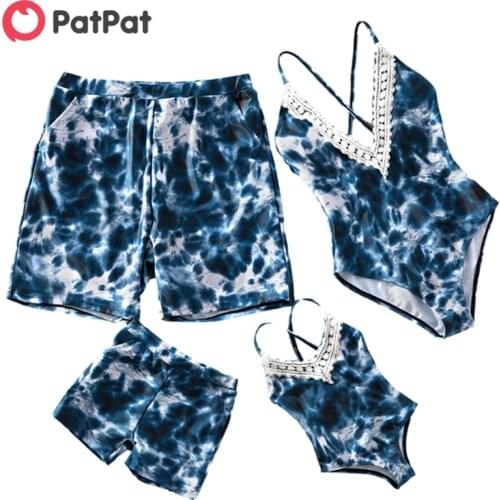 PatPat 2021 New Summer Tie-dye V-neck Lace Collar Strappy Matching Swimsuits Family Look Swimwear Jumpsuits