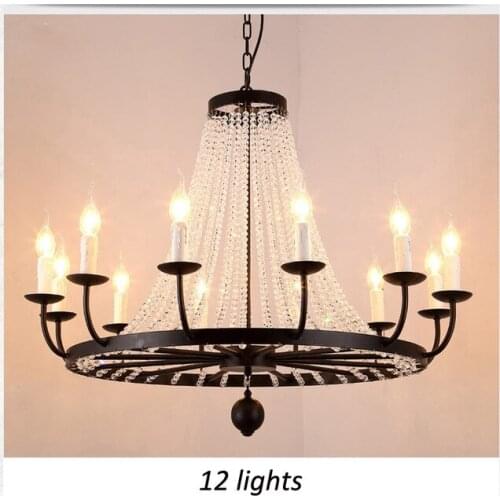 LOFT American Crystal Pendant Light Retro Iron Lamp Candlestick For Bedroom Home Shop Store Dining Room Restaurant Coffee Shop