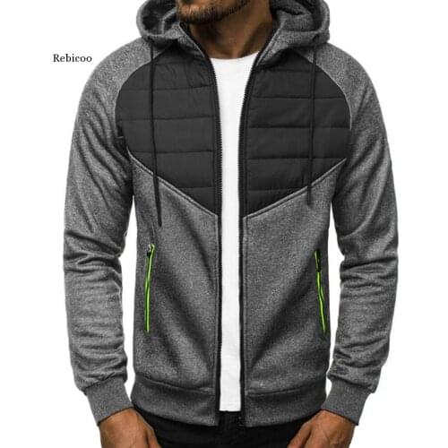 Men Jacket Autumn Winter Zipper Hooded Jacket Men Longsleeve Patchwork Mens Fashion Jackets Slim Fit Outerwear Coat Men