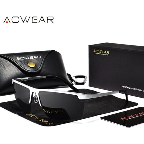 AOWEAR Men Aluminum Rimless Sunglasses Male Polarized Lightweight Sports Sun Glasses Mens Driving Outdoor Eyewear Gafas