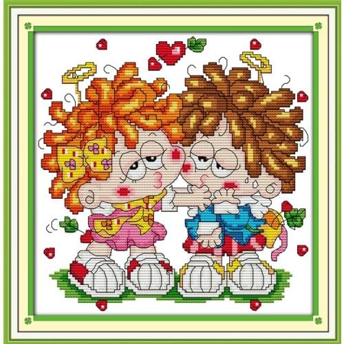 Kiss(3) cross stitch kit cartoon 11ct count print canvas stitches embroidery DIY handmade needlework plus