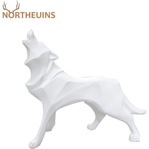 NORTHEUINS Resin Abstract Wolf Figurines Nordic Geometric Animal Statue Living Room Decoration Home Desk Decor Sculpture Crafts