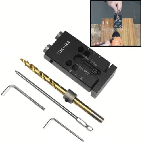 New Mini Pocket Hole Jig Kit Oblique hole puncher with 9.5mm Step Drill Bit For Wood Working & Joinery Tool Set Black