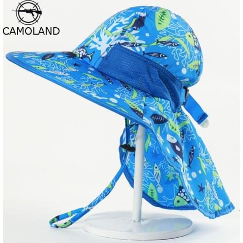 CAMOLAND Cartoon Design Sun Hats For Child Waterproof Bucket Hat With Neck Flap Girls Outdoor Beach Panama Caps
