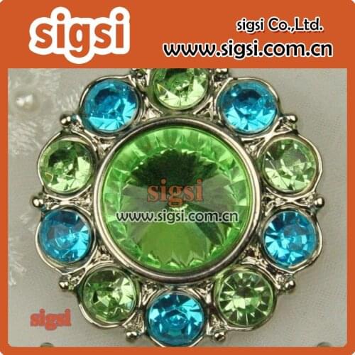 Popular green crystal acrylic rhinestone button for decor